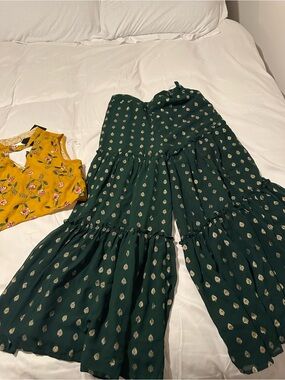 Dark Green Printed Palazzo Pants with Wide Leg